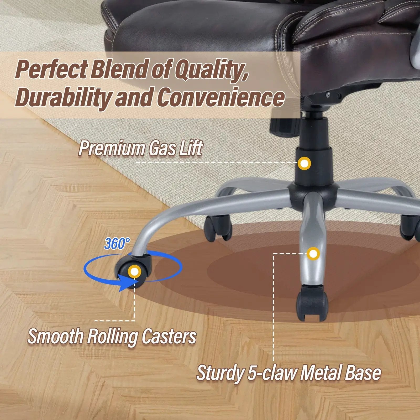 Executive Office Chair Leather Ergonomic Computer Desk Chair with Padded Seat and Armrests by DirectDeals
