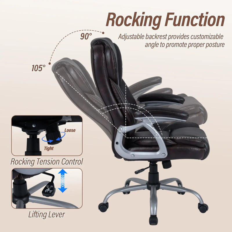 Executive Office Chair Leather Ergonomic Computer Desk Chair with Padded Seat and Armrests by DirectDeals