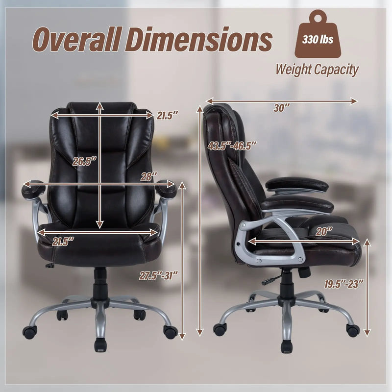 Executive Office Chair Leather Ergonomic Computer Desk Chair with Padded Seat and Armrests by DirectDeals