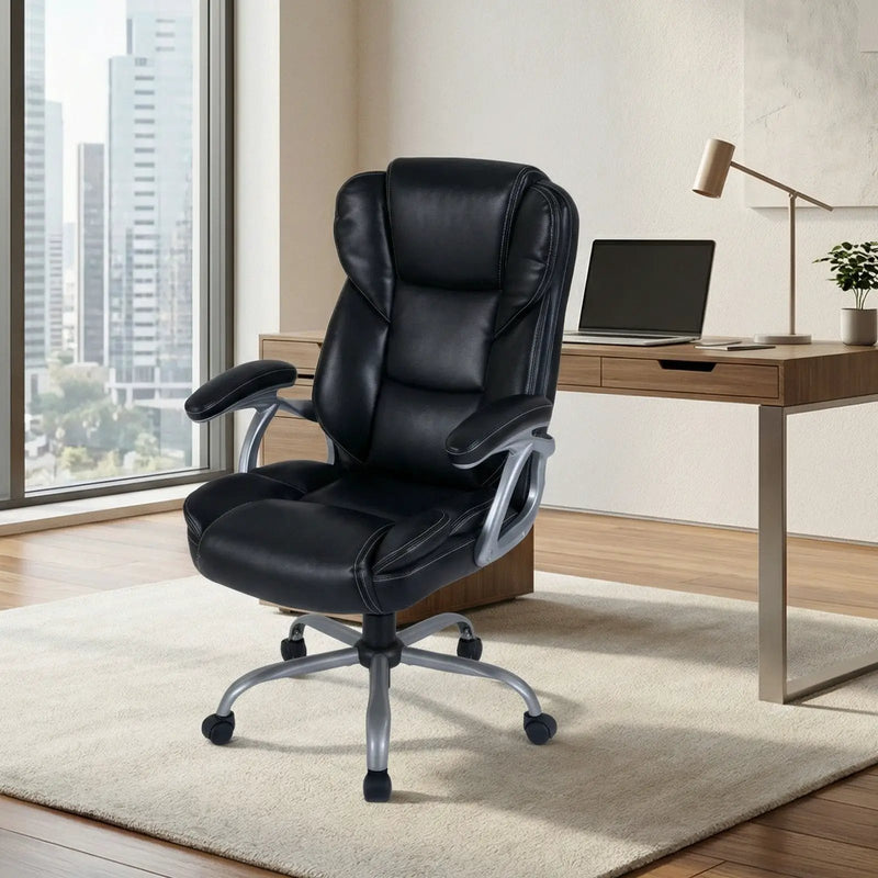 Executive Office Chair Leather Ergonomic Computer Desk Chair with Padded Seat and Armrests by DirectDeals