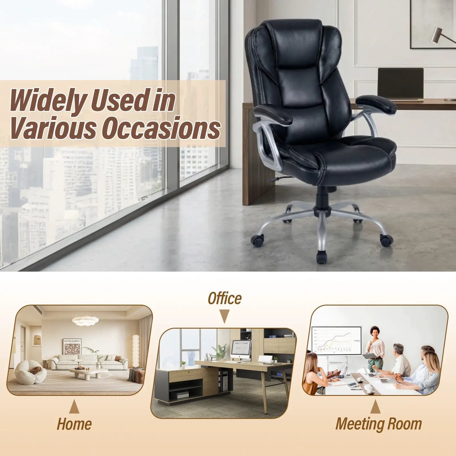 Executive Office Chair Leather Ergonomic Computer Desk Chair with Padded Seat and Armrests by DirectDeals