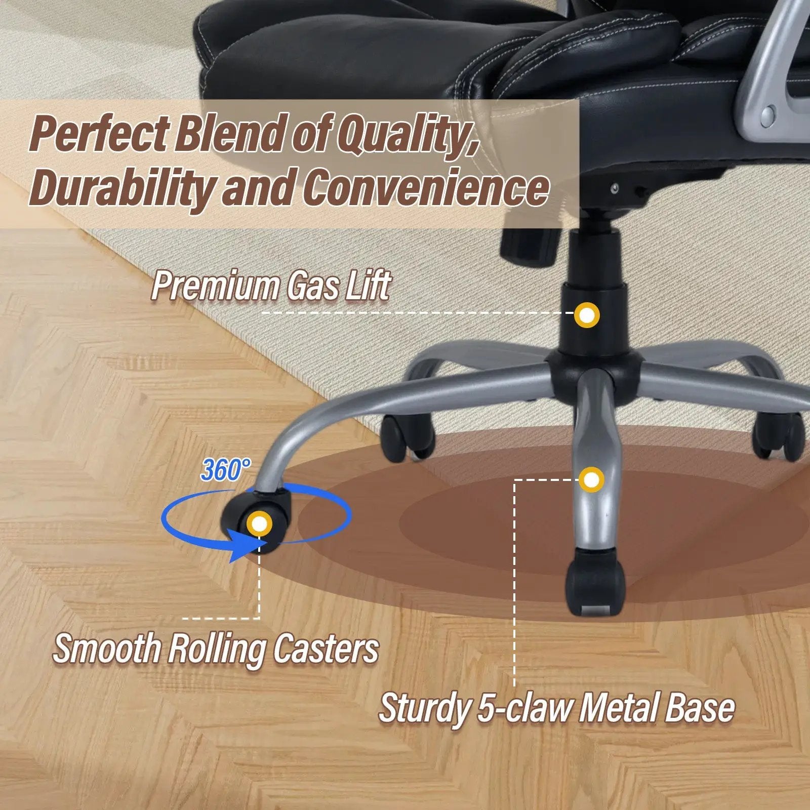 Executive Office Chair Leather Ergonomic Computer Desk Chair with Padded Seat and Armrests by DirectDeals