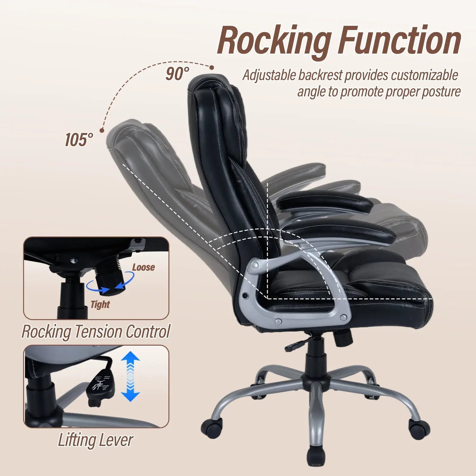Executive Office Chair Leather Ergonomic Computer Desk Chair with Padded Seat and Armrests by DirectDeals