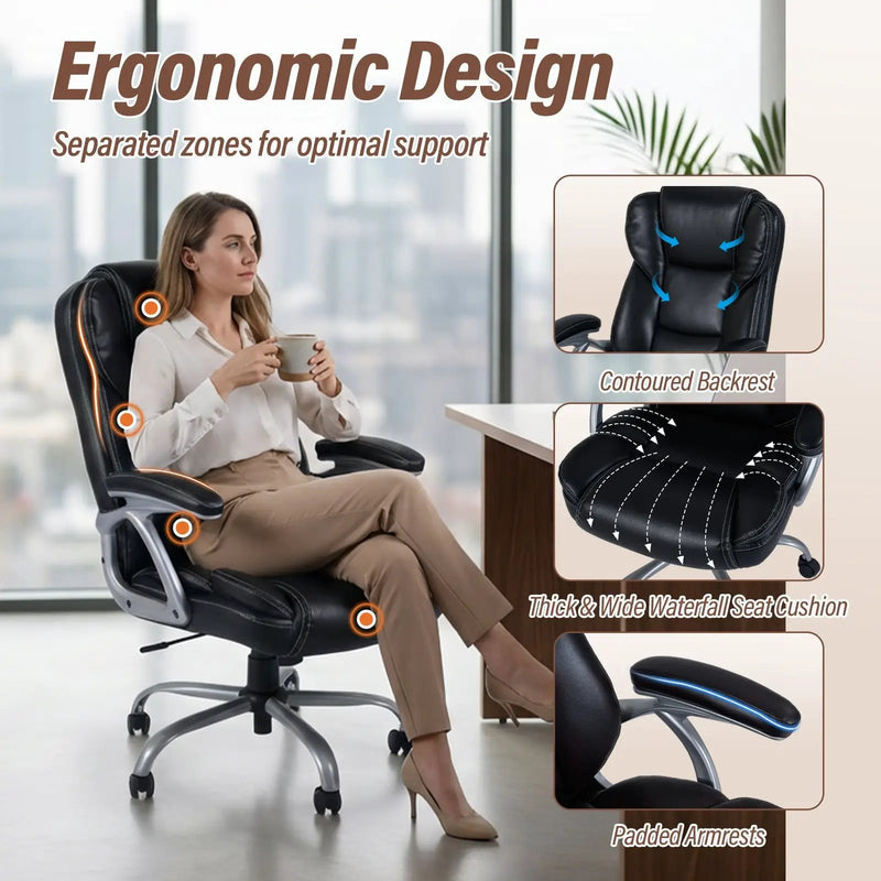 Executive Office Chair Leather Ergonomic Computer Desk Chair with Padded Seat and Armrests by DirectDeals