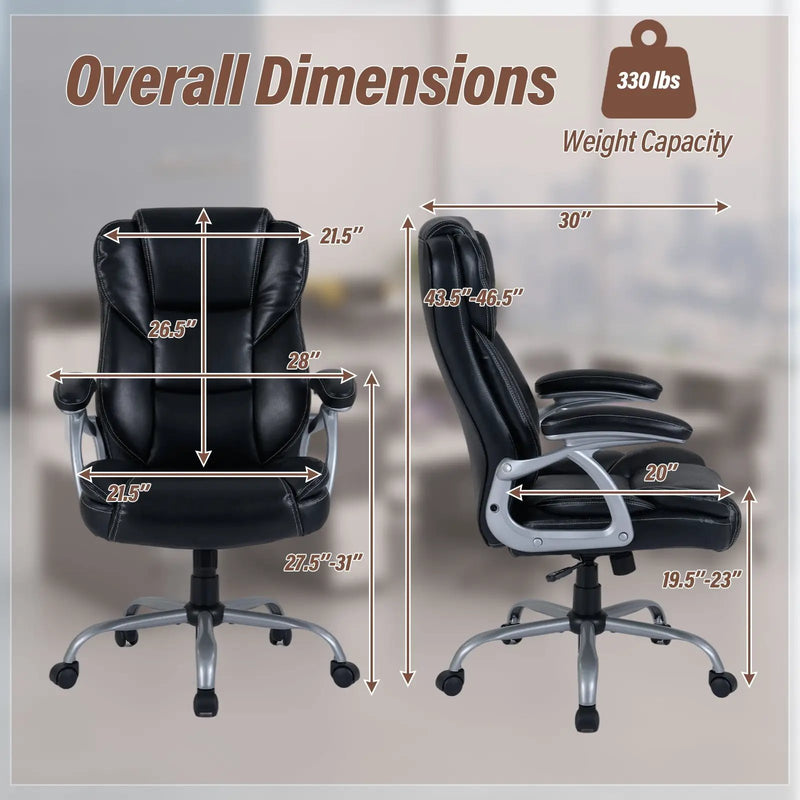 Executive Office Chair Leather Ergonomic Computer Desk Chair with Padded Seat and Armrests by DirectDeals