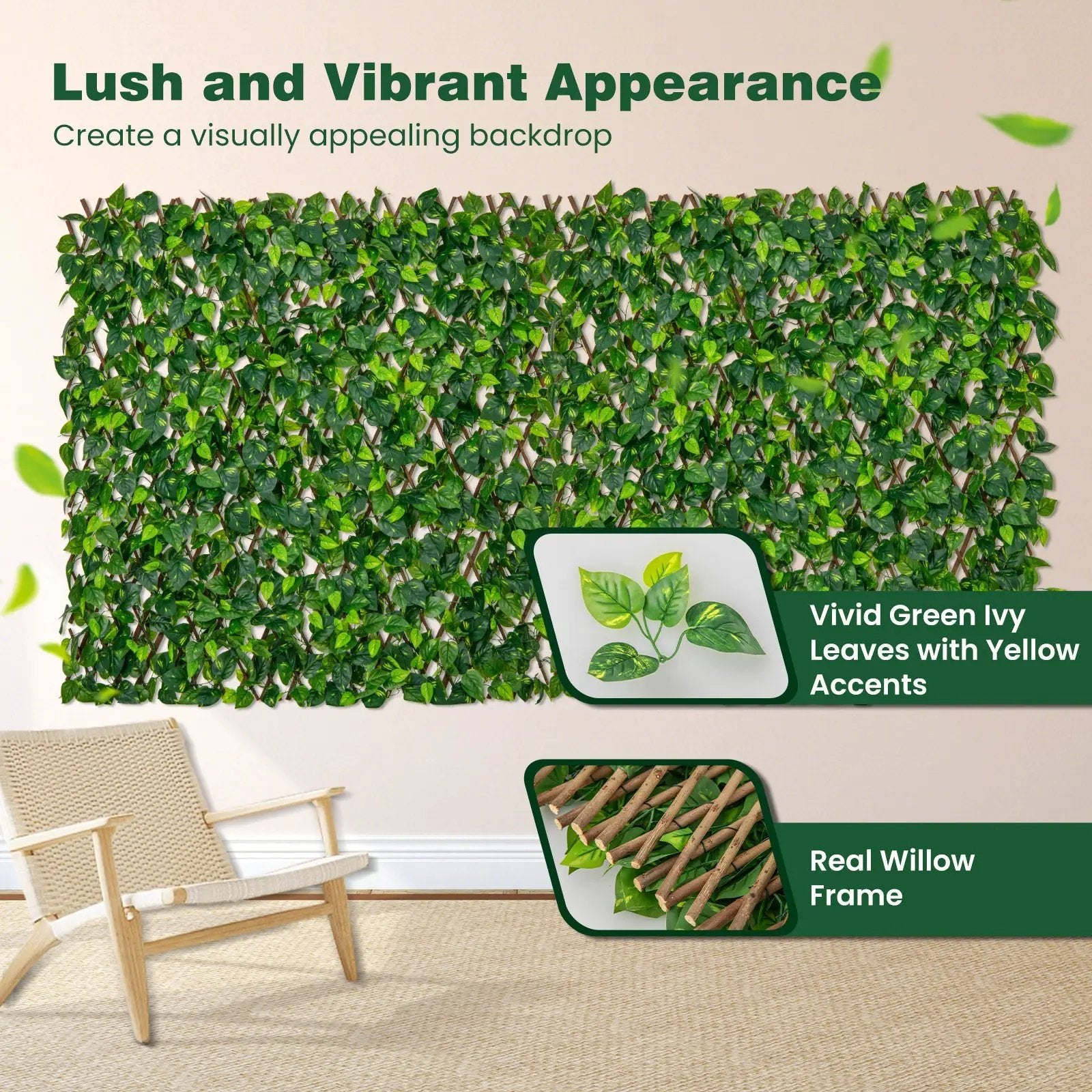 Expandable Fence Privacy Screen Decorative Faux Fencing Panel with Real Willow Frame by DirectDeals