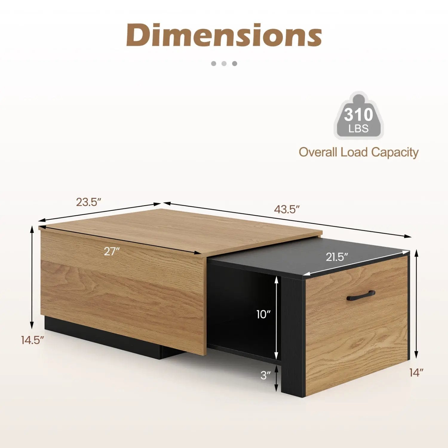 Extendable Coffee Table with Hidden Storage Compartment by DirectDeals