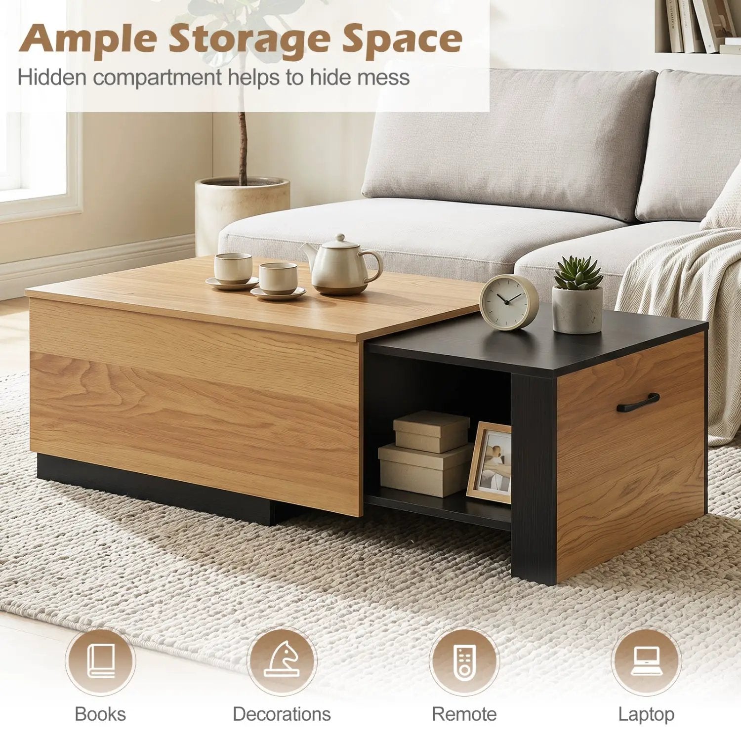 Extendable Coffee Table with Hidden Storage Compartment by DirectDeals