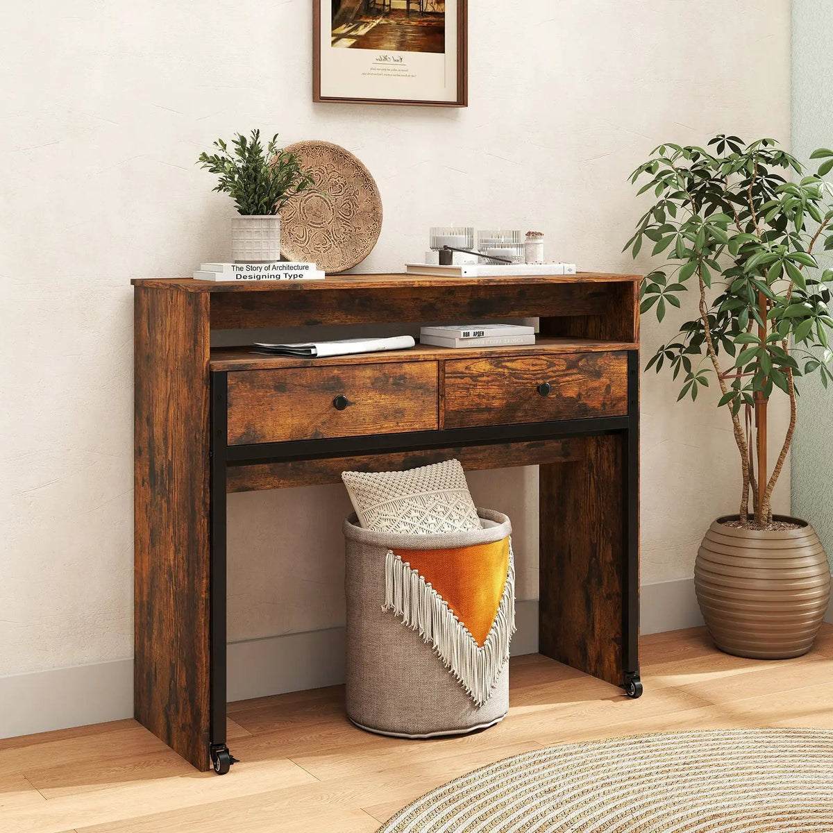 Extendable Computer Desk with 2 Storage Drawers Convertible Home Office Rolling Study Writing Desk by DirectDeals