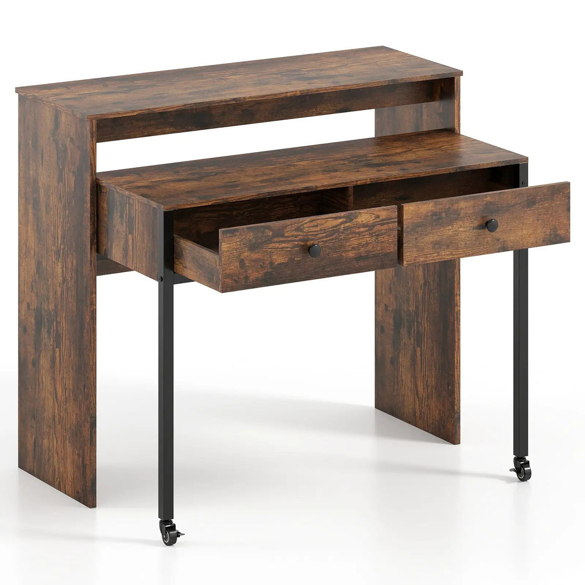Extendable Computer Desk with 2 Storage Drawers Convertible Home Office Rolling Study Writing Desk by DirectDeals