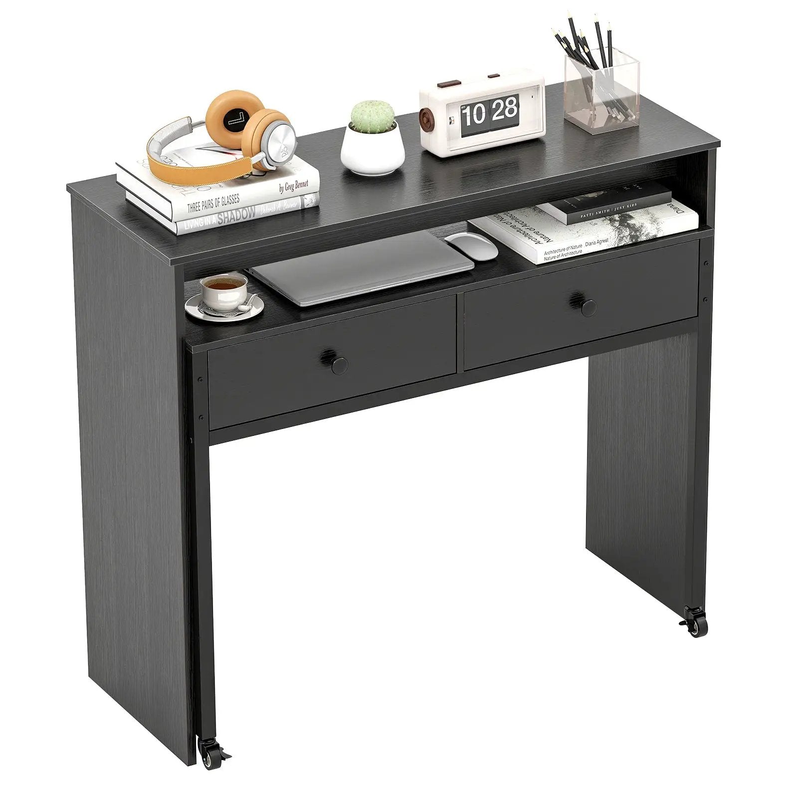 Extendable Computer Desk with 2 Storage Drawers Convertible Home Office Rolling Study Writing Desk by DirectDeals