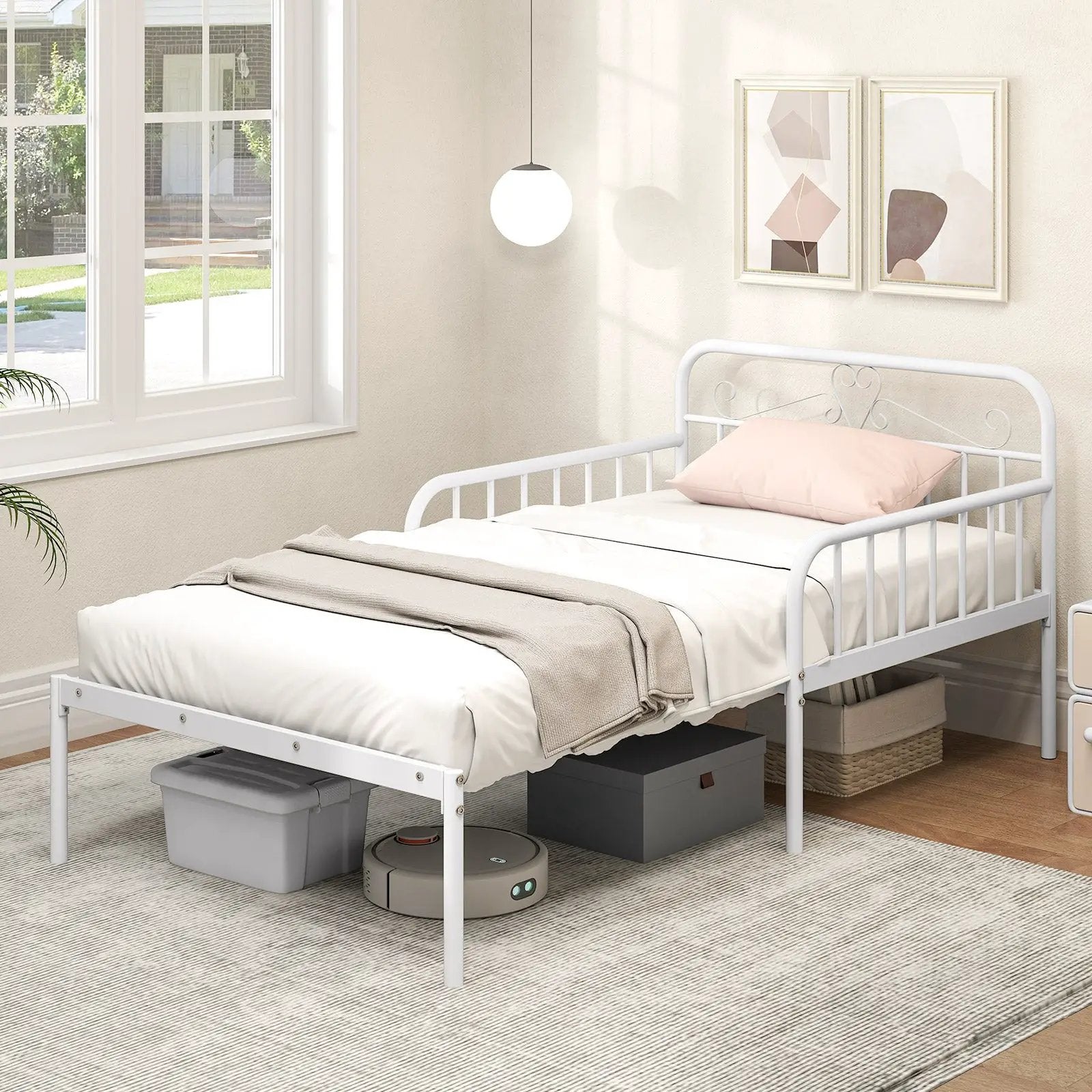 Extendable Metal Daybed to Twin Size Bed with Guardrails and Armrests by DirectDeals