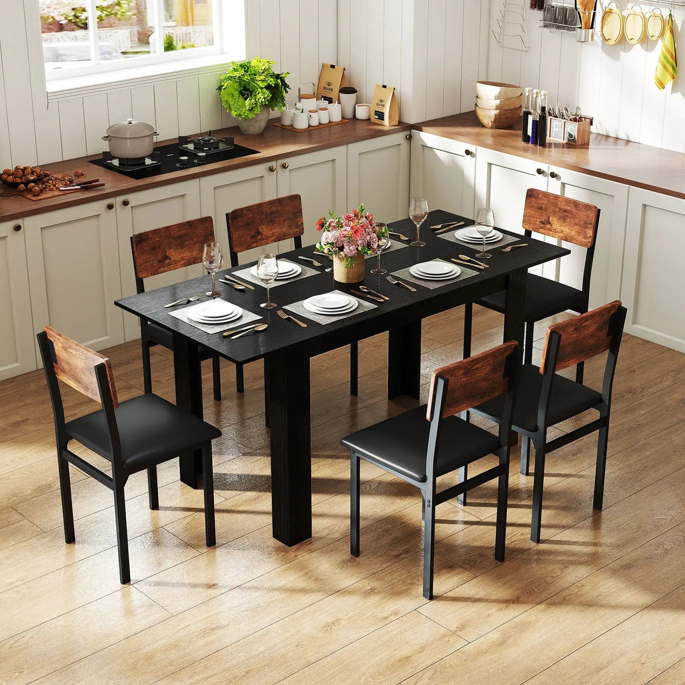 Extendable Dining Table for 4-8 People 47"-62" Large Rectangular Kitchen Table by DirectDeals