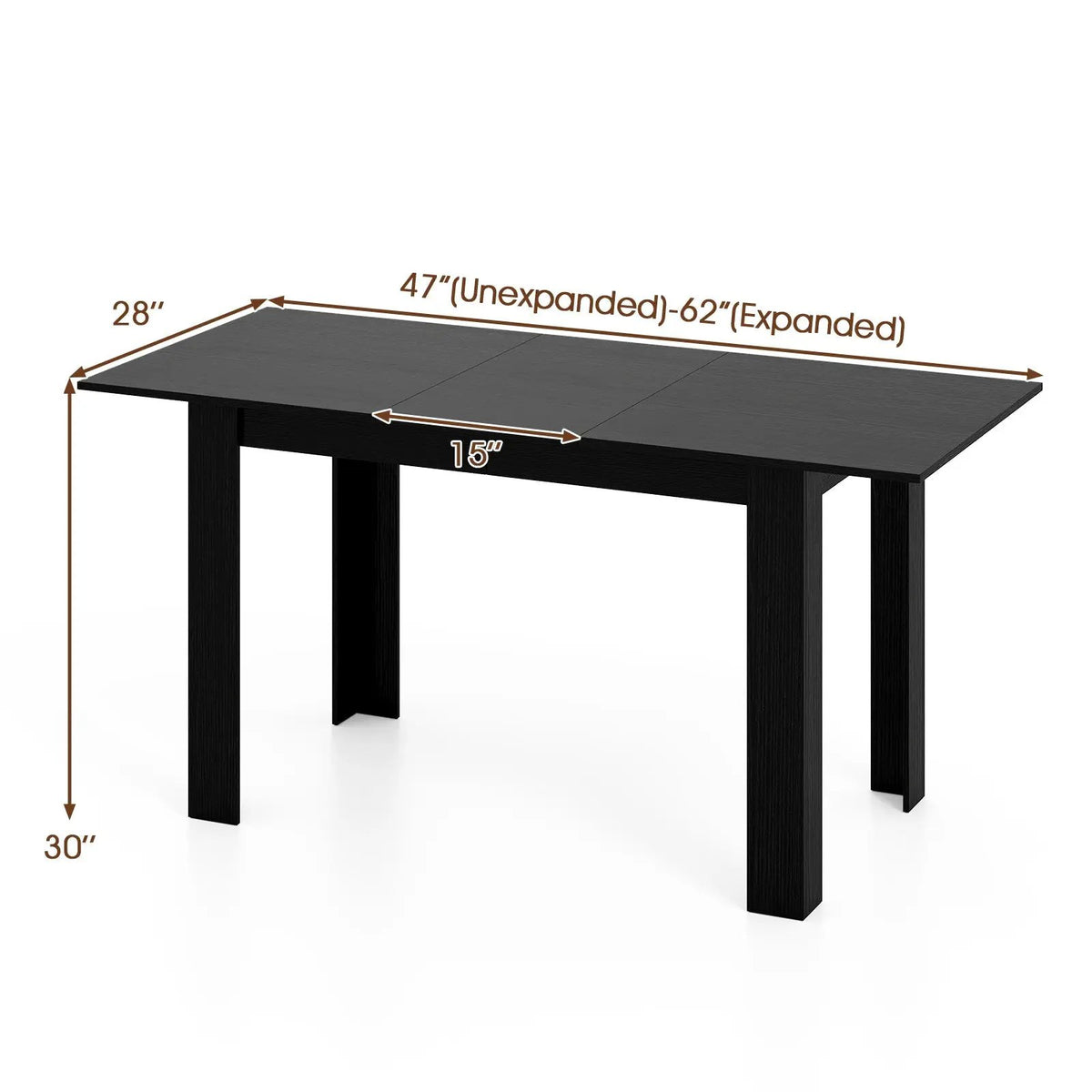 Extendable Dining Table for 4-8 People 47"-62" Large Rectangular Kitchen Table by DirectDeals