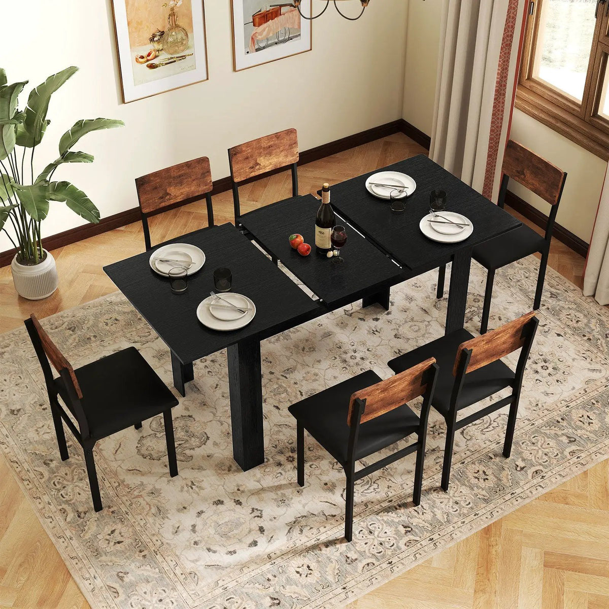 Extendable Dining Table for 4-8 People 47"-62" Large Rectangular Kitchen Table by DirectDeals