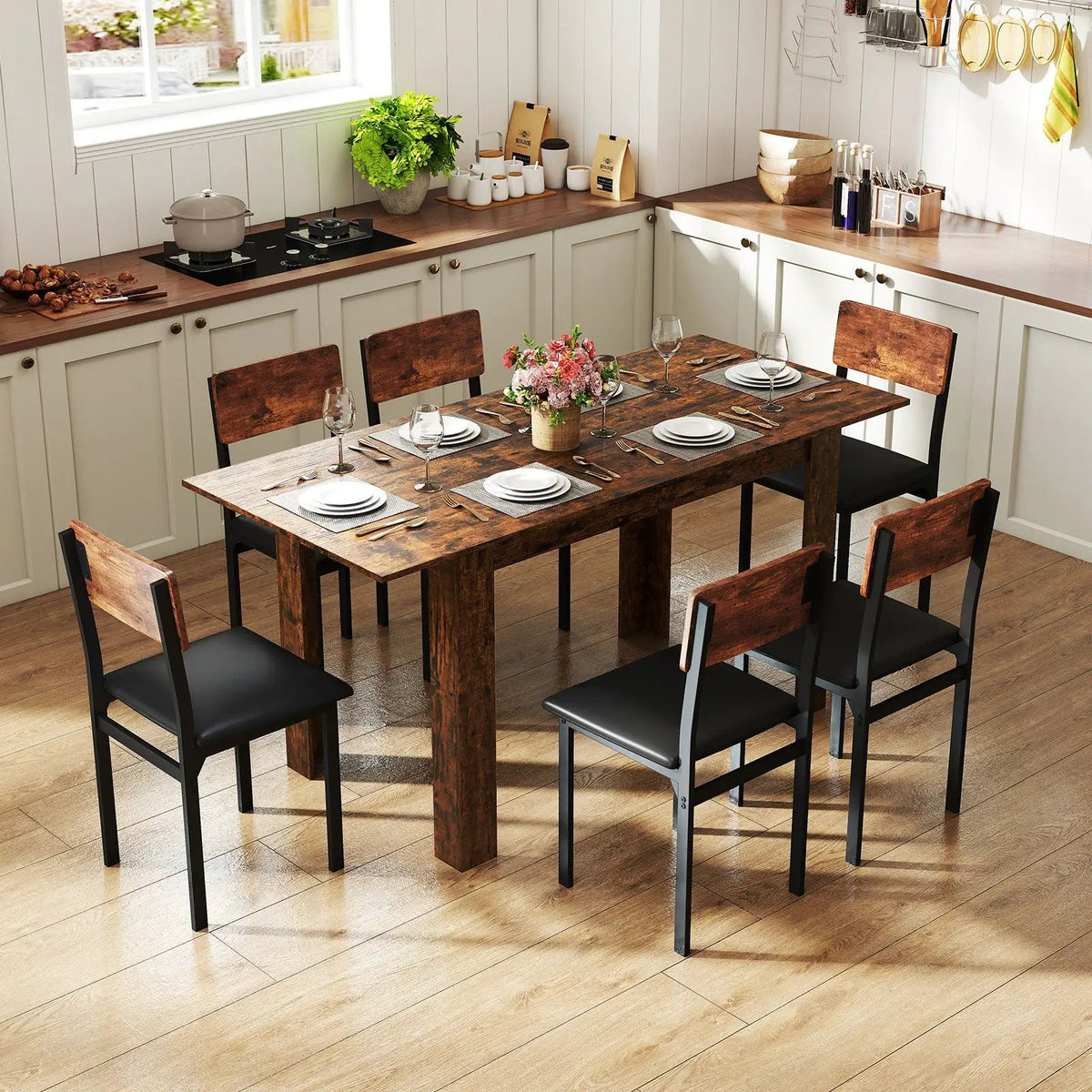 Extendable Dining Table for 4-8 People 47"-62" Large Rectangular Kitchen Table by DirectDeals