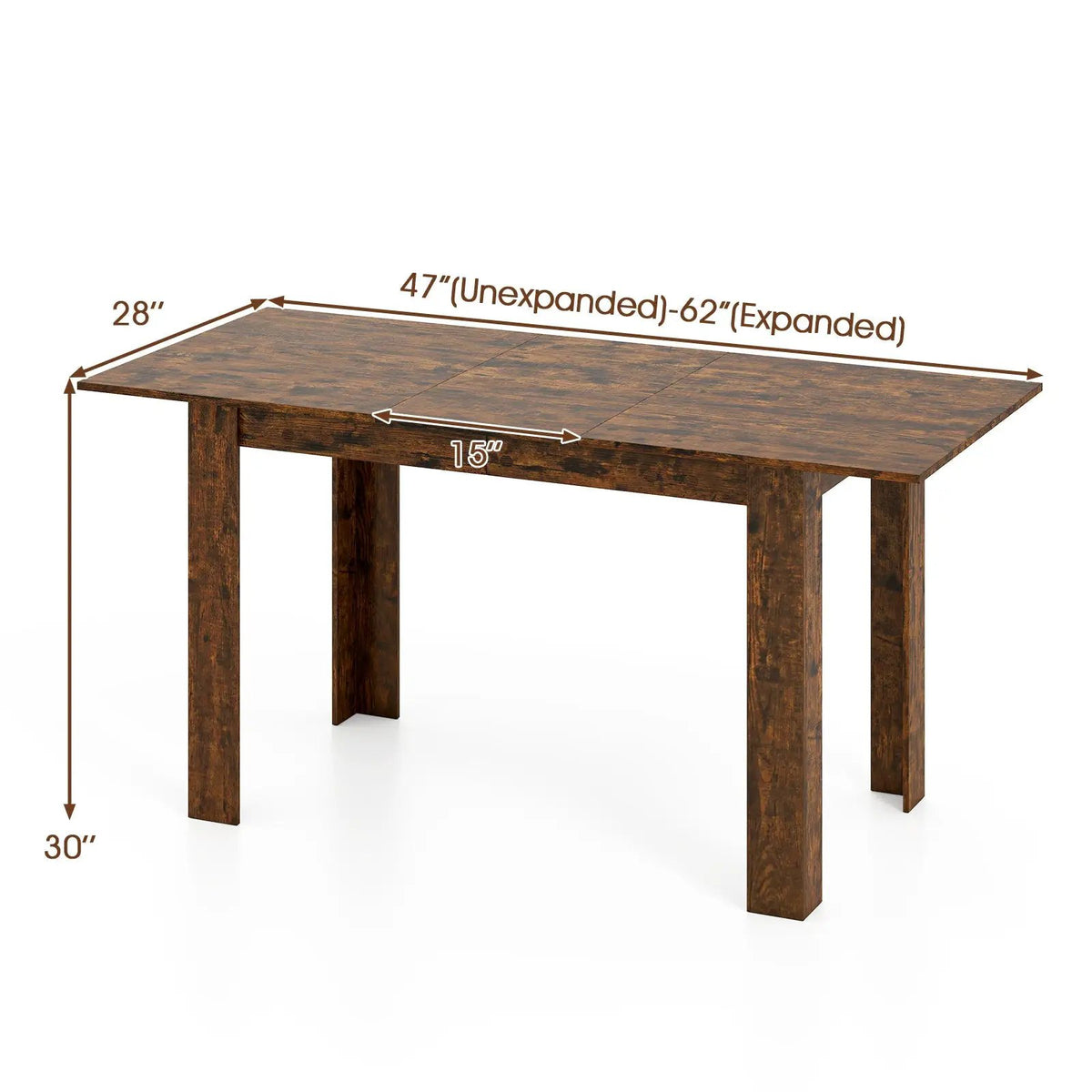 Extendable Dining Table for 4-8 People 47"-62" Large Rectangular Kitchen Table by DirectDeals