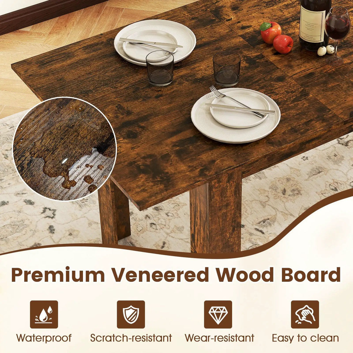 Extendable Dining Table for 4-8 People 47"-62" Large Rectangular Kitchen Table by DirectDeals