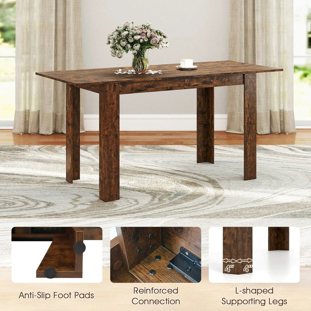 Extendable Dining Table for 4-8 People 47"-62" Large Rectangular Kitchen Table by DirectDeals
