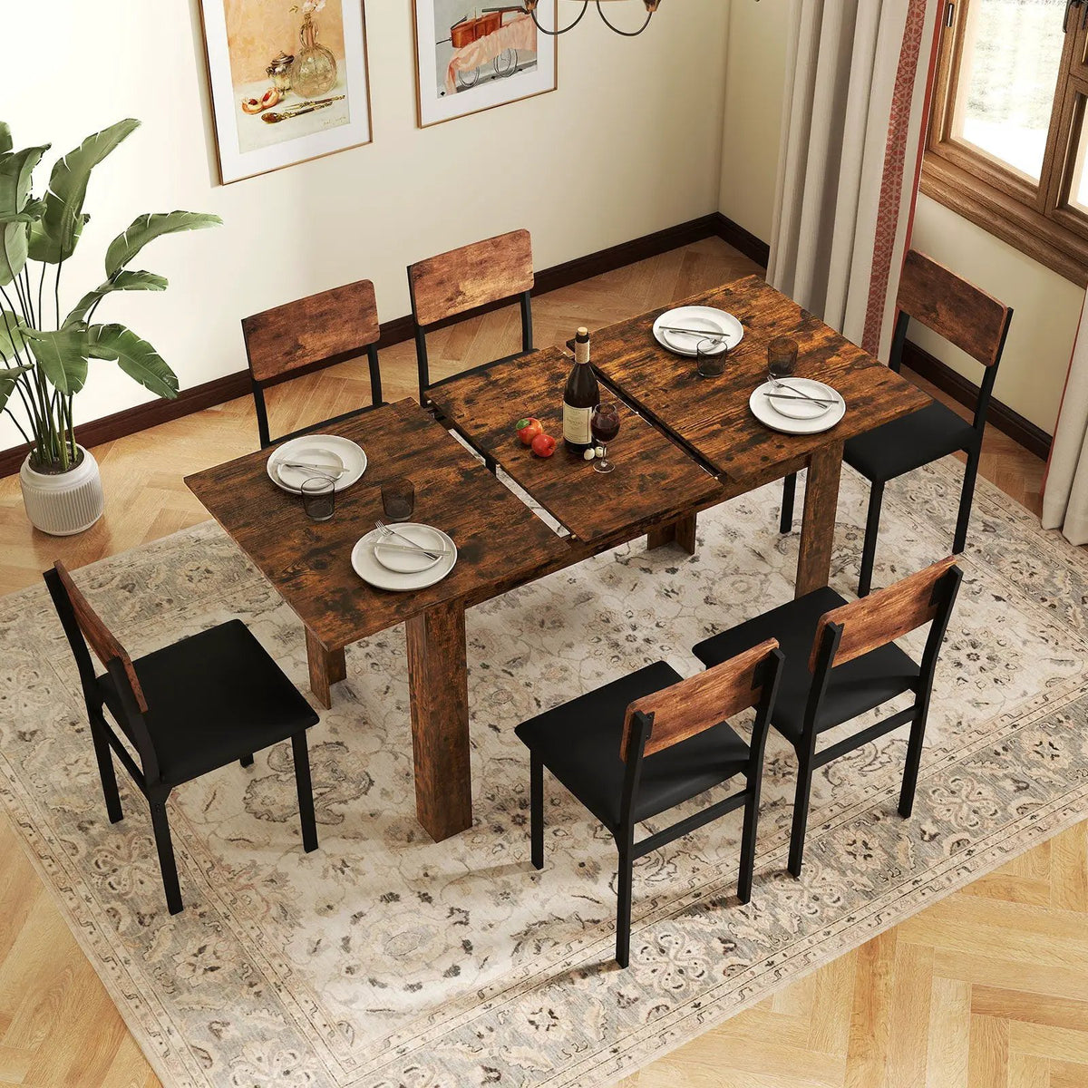 Extendable Dining Table for 4-8 People 47"-62" Large Rectangular Kitchen Table by DirectDeals