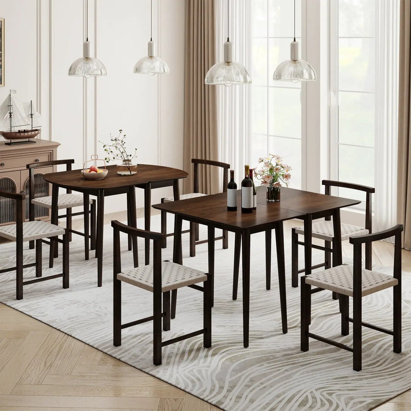 Extendable Dining Table Set with 2 Half-Round and 1 Rectangular Tables by DirectDeals