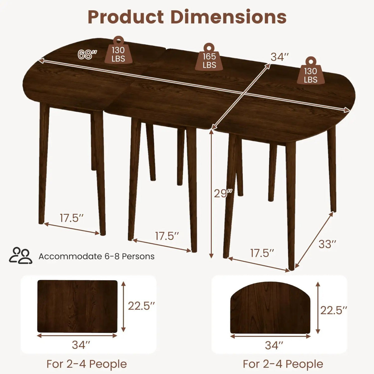 Extendable Dining Table Set with 2 Half-Round and 1 Rectangular Tables by DirectDeals