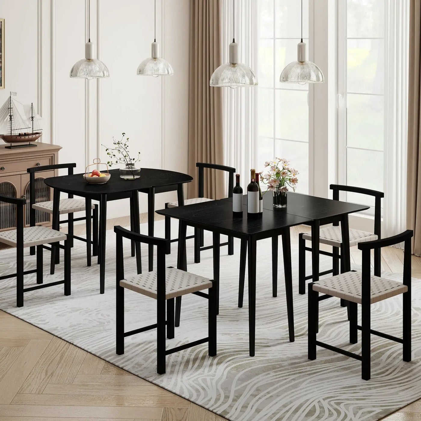 Extendable Dining Table Set with 2 Half-Round and 1 Rectangular Tables by DirectDeals