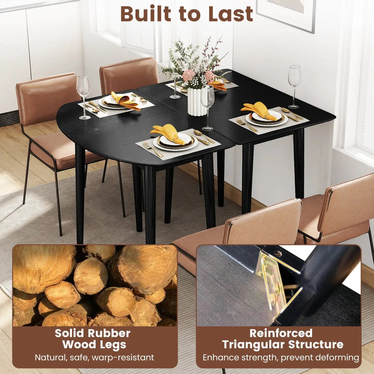 Extendable Dining Table Set with 2 Half-Round and 1 Rectangular Tables by DirectDeals