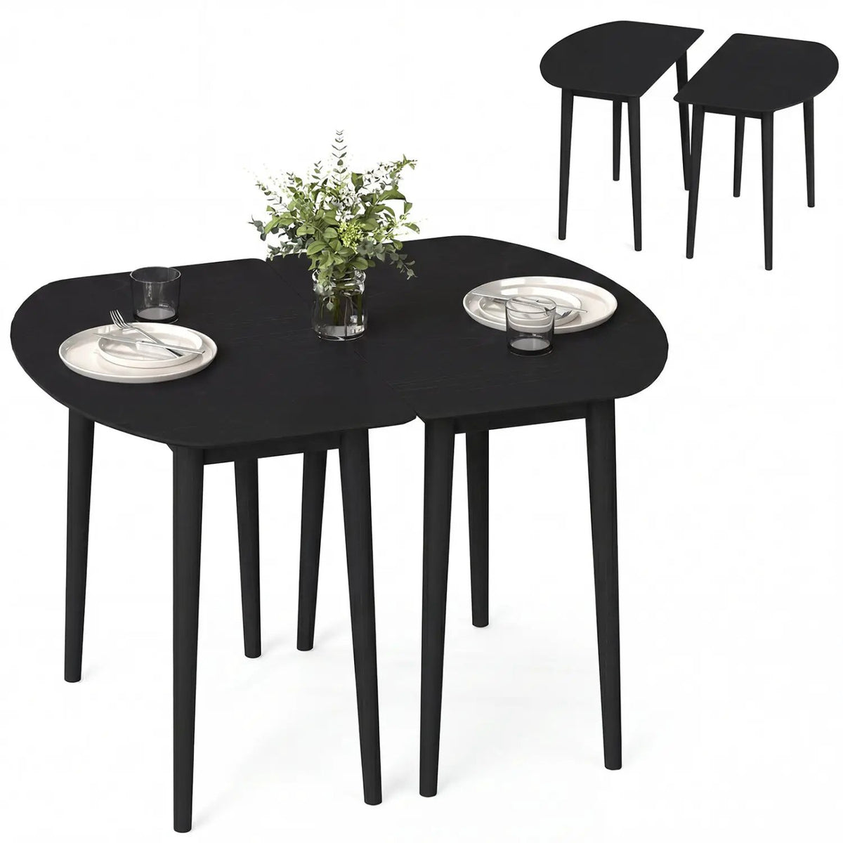 Extendable Oval Dining Table Set with 2 Half-Round Tables for 4-6 People by DirectDeals