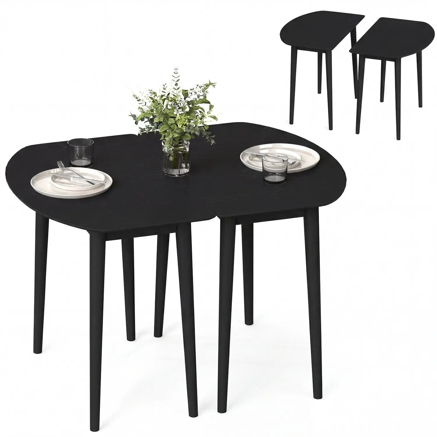 Extendable Oval Dining Table Set with 2 Half-Round Tables for 4-6 People by DirectDeals