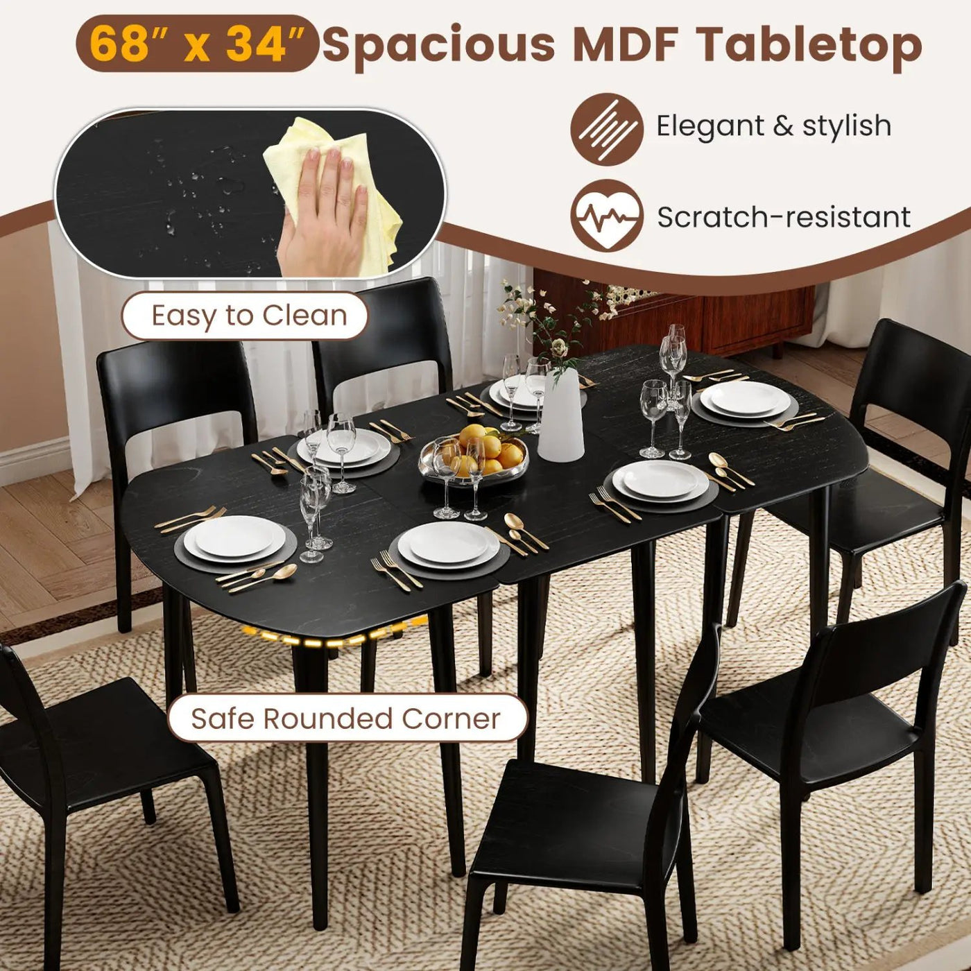 Extendable Oval Dining Table Set with 2 Half-Round Tables for 4-6 People by DirectDeals