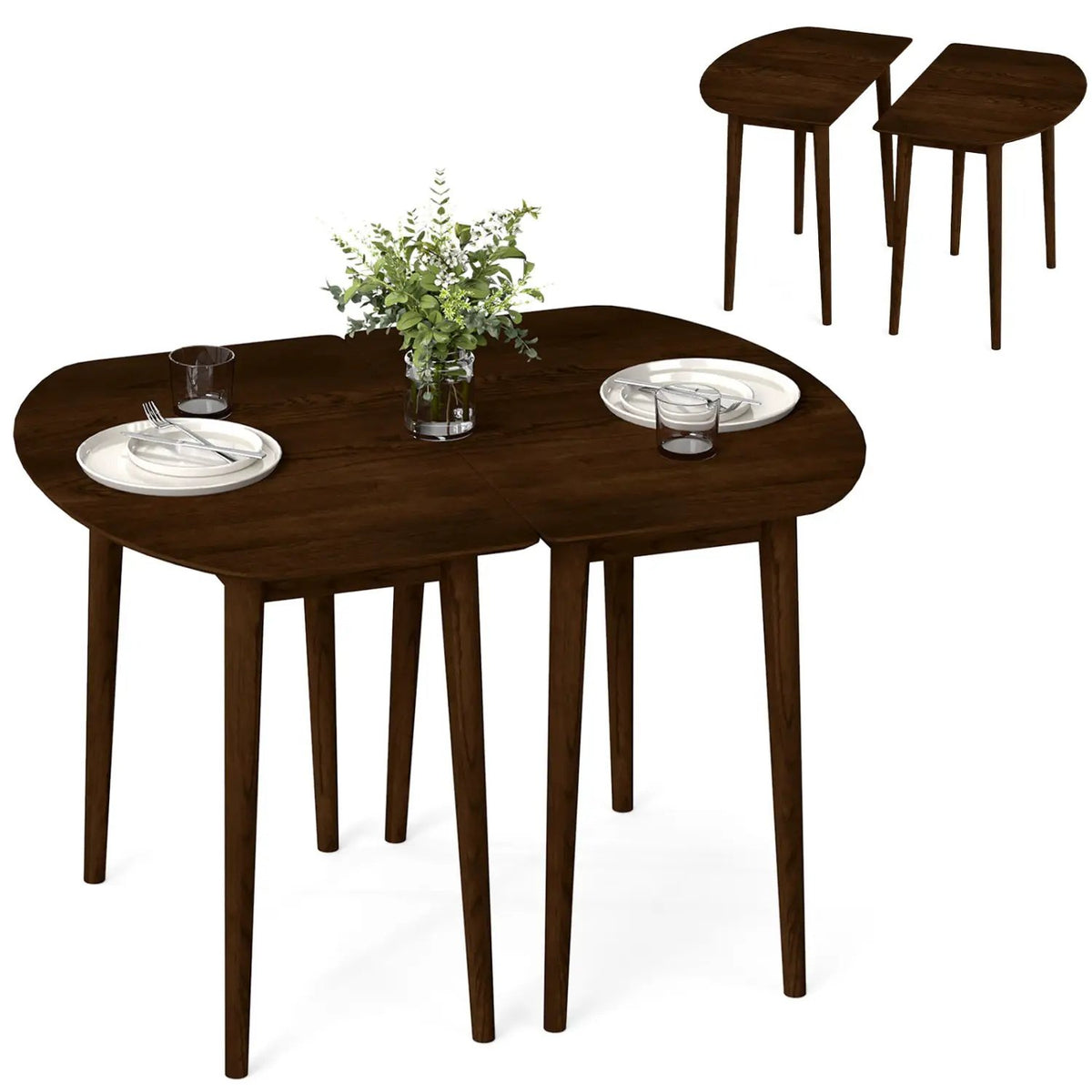 Extendable Oval Dining Table Set with 2 Half-Round Tables for 4-6 People by DirectDeals