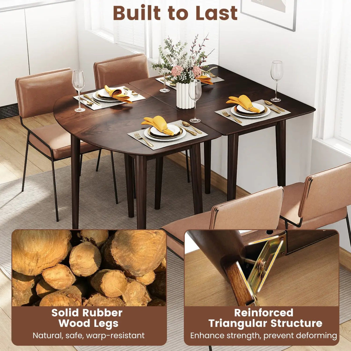 Extendable Oval Dining Table Set with 2 Half-Round Tables for 4-6 People by DirectDeals