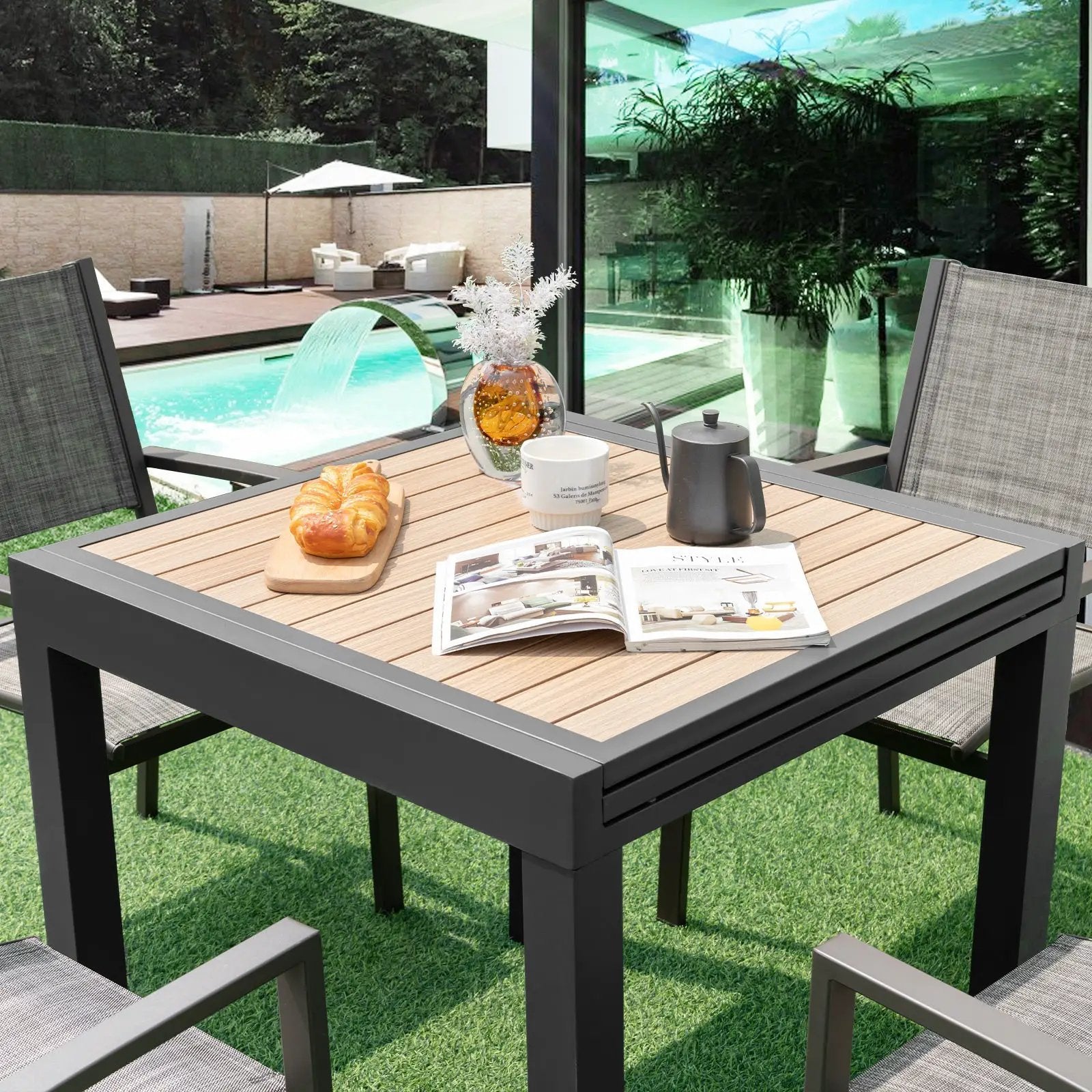 31.5-63 Inches Extendable Patio Table for 4-6 People-Natural by DirectDeals