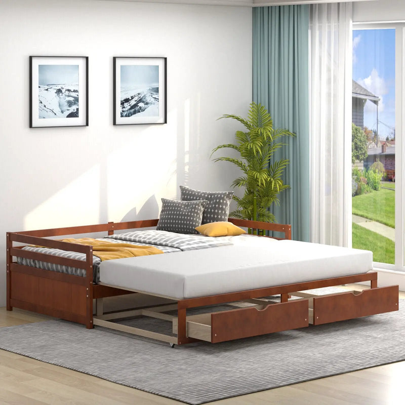 Extendable Twin to King Daybed with Trundle and 2 Storage Drawers by DirectDeals