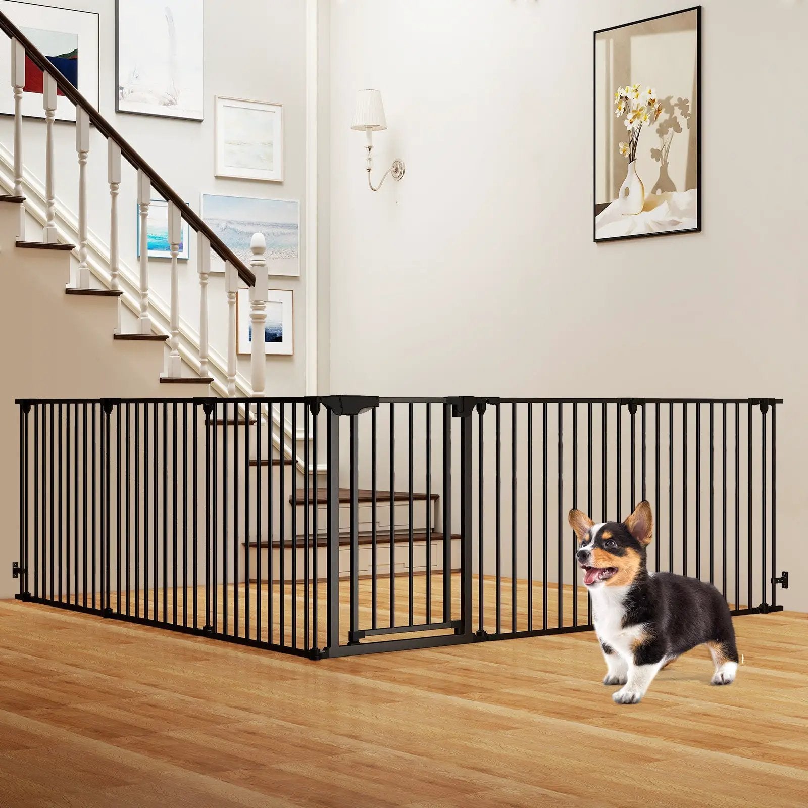 Extra Wide Baby Gate Fits 34.5-154" Openings 6-Panel Adjustable Pet Safety Fence by DirectDeals