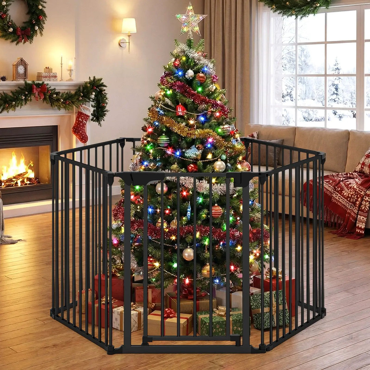 Extra Wide Baby Gate Fits 34.5-154" Openings 6-Panel Adjustable Pet Safety Fence by DirectDeals
