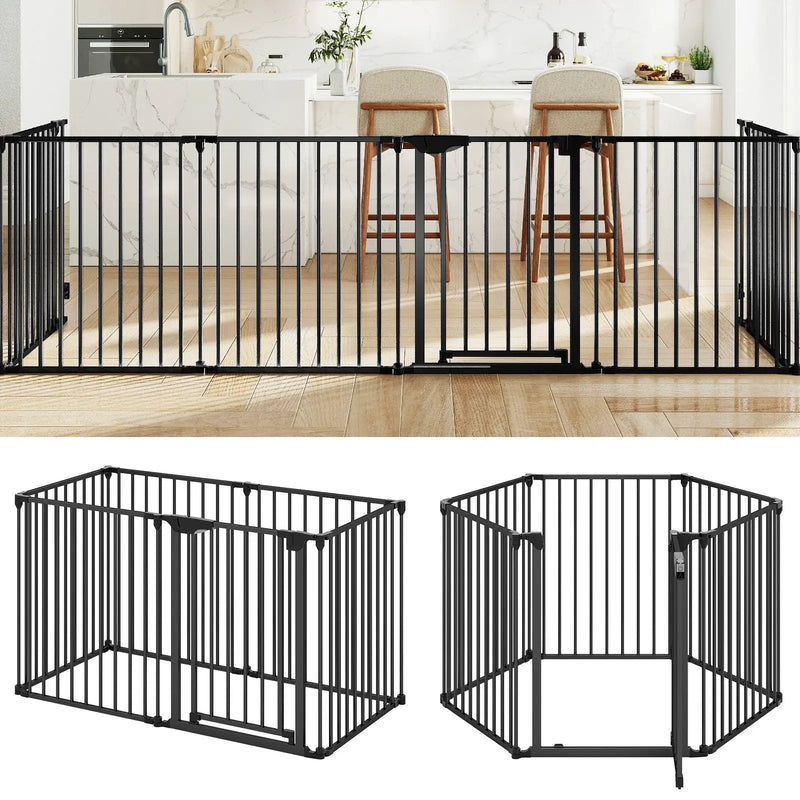 Extra Wide Baby Gate Fits 34.5-154" Openings 6-Panel Adjustable Pet Safety Fence by DirectDeals