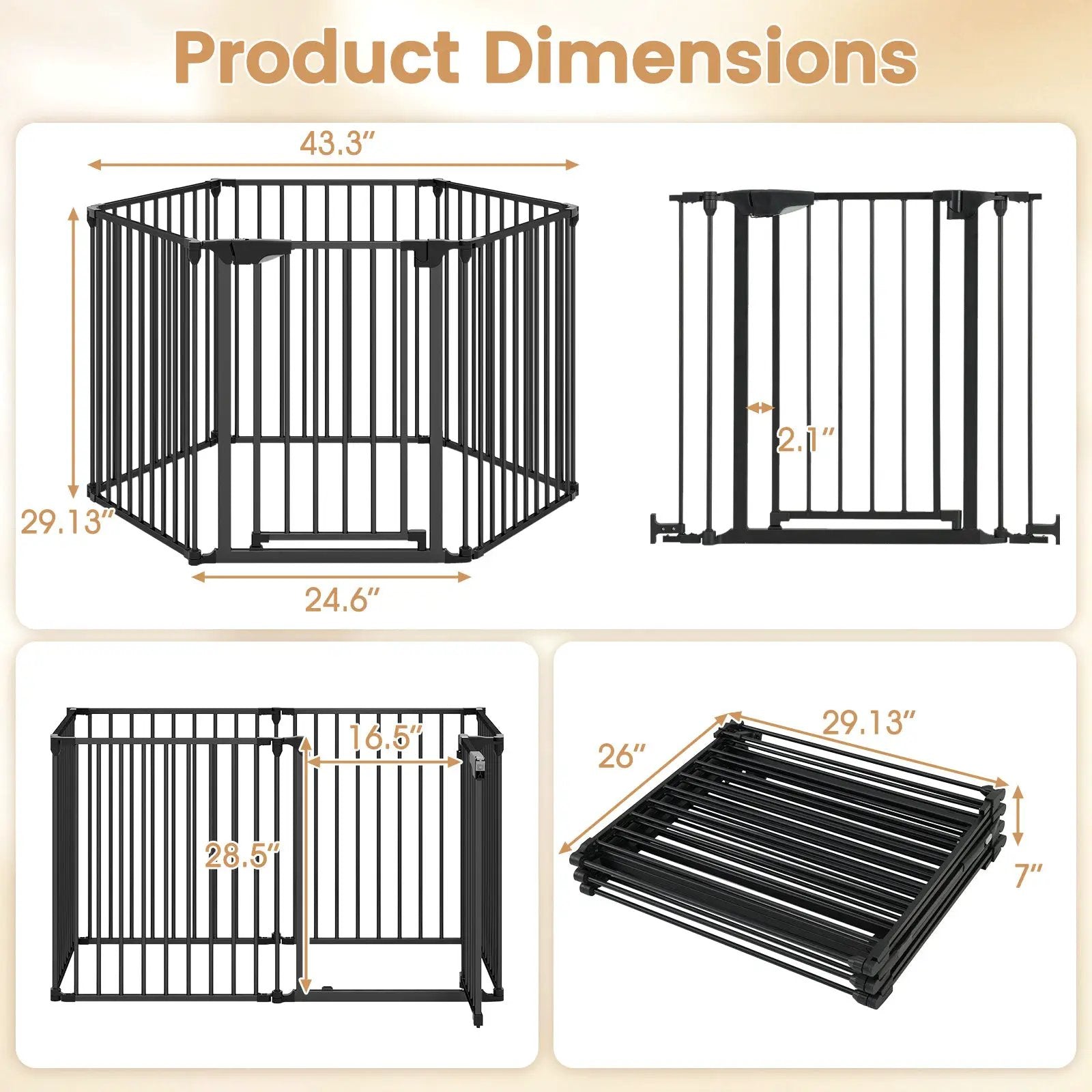Extra Wide Baby Gate Fits 34.5-154" Openings 6-Panel Adjustable Pet Safety Fence by DirectDeals