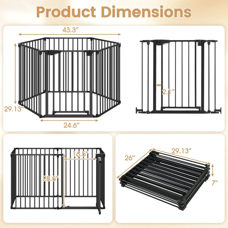Extra Wide Baby Gate Fits 34.5-154" Openings 6-Panel Adjustable Pet Safety Fence by DirectDeals