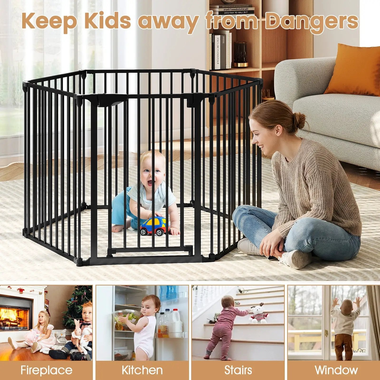 Extra Wide Baby Gate Fits 34.5-154" Openings 6-Panel Adjustable Pet Safety Fence by DirectDeals