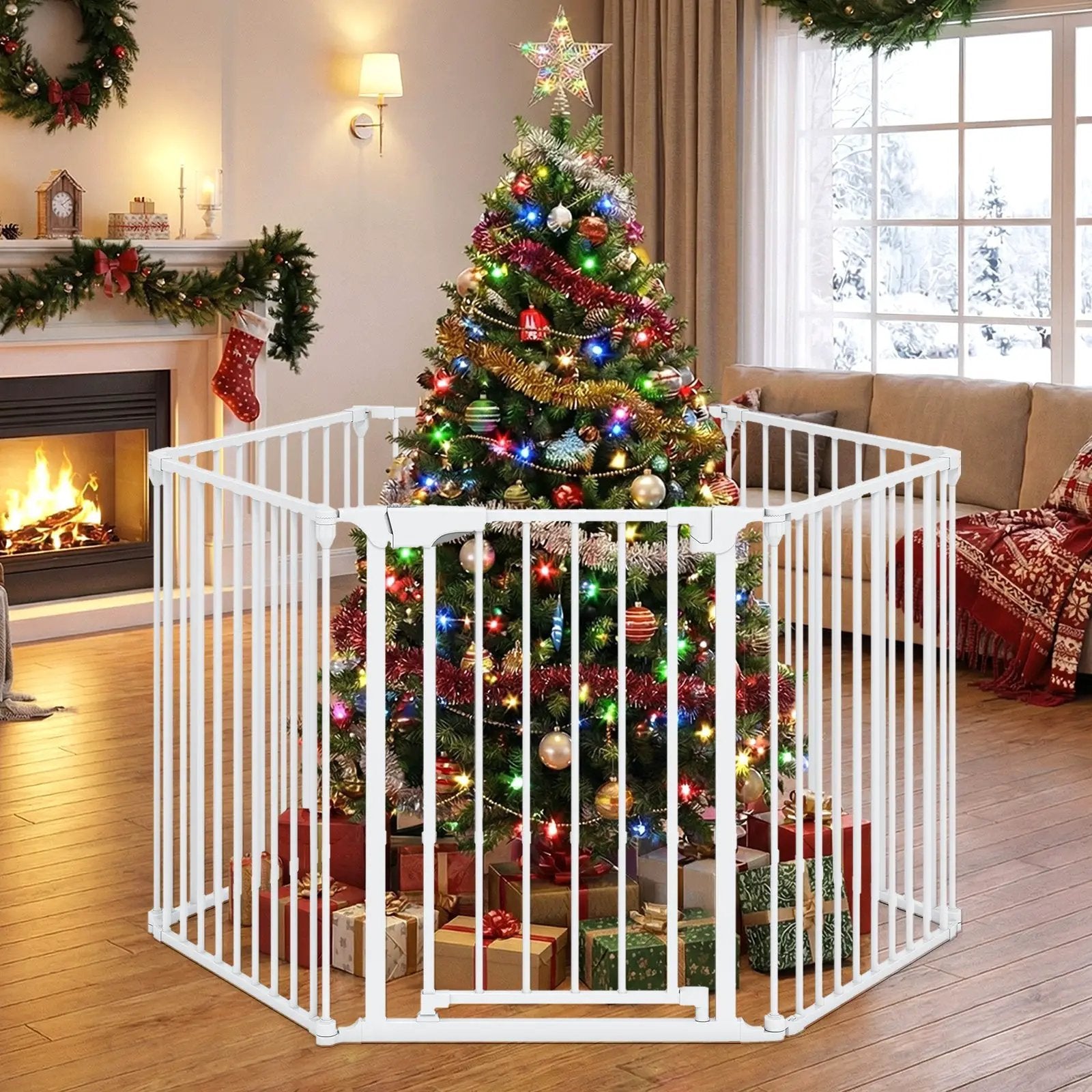 Extra Wide Baby Gate Fits 34.5-154" Openings 6-Panel Adjustable Pet Safety Fence by DirectDeals