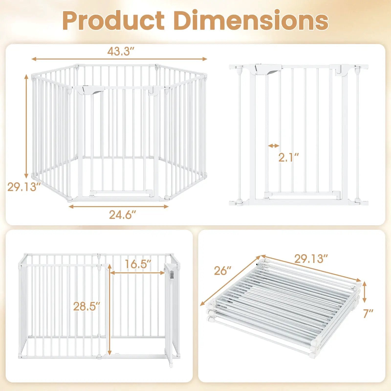 Extra Wide Baby Gate Fits 34.5-154" Openings 6-Panel Adjustable Pet Safety Fence by DirectDeals