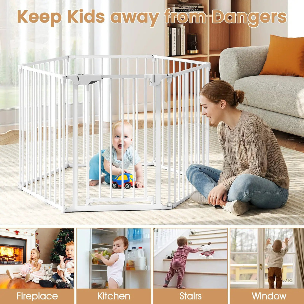 Extra Wide Baby Gate Fits 34.5-154" Openings 6-Panel Adjustable Pet Safety Fence by DirectDeals