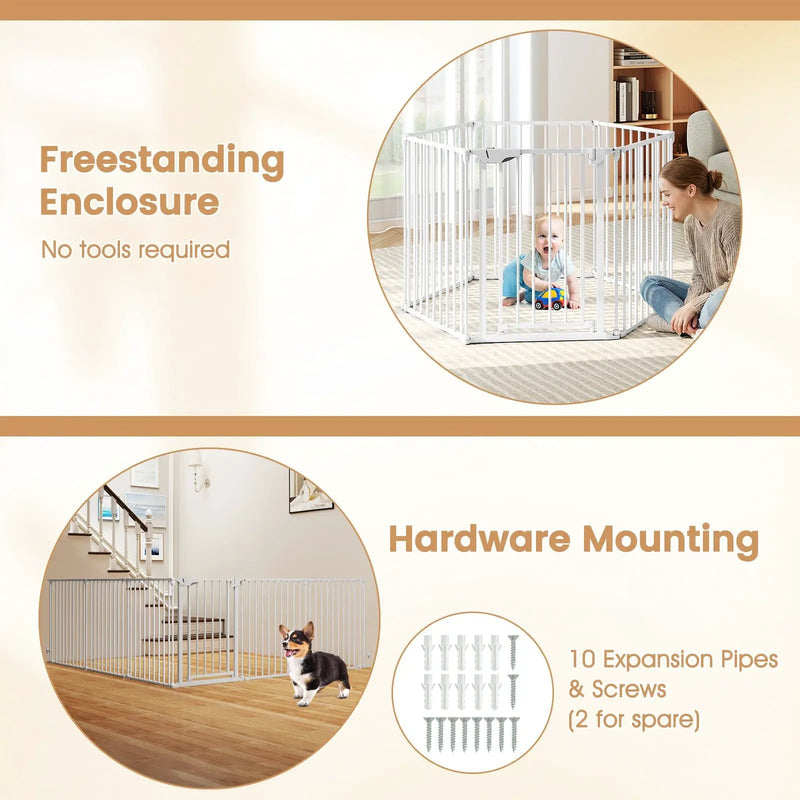 Extra Wide Baby Gate Fits 34.5-154" Openings 6-Panel Adjustable Pet Safety Fence by DirectDeals