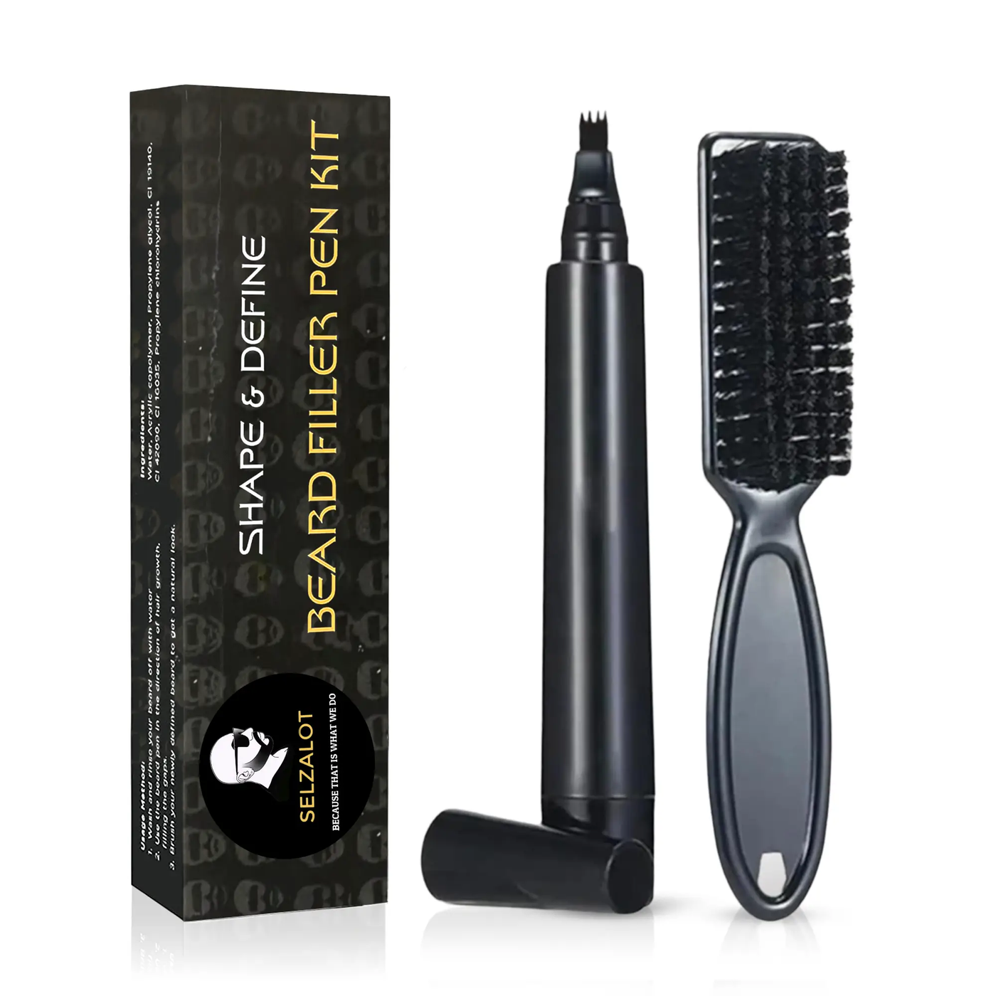 SELZALOT 4-Tip Beard Filler Pen Kit - Waterproof, Sweat-Proof, Long-Lasting Coverage for a Fuller Beard with Brush by Selzalot