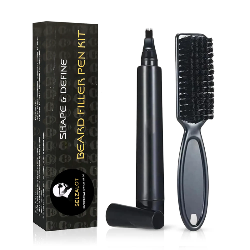 SELZALOT 4-Tip Beard Filler Pen Kit - Waterproof, Sweat-Proof, Long-Lasting Coverage for a Fuller Beard with Brush by Selzalot