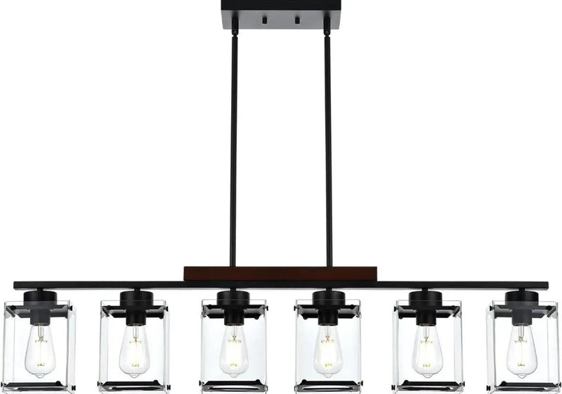 TULUCE 6 Light Farmhouse Chandelier Lighting Vintage Pendant Lighting Clear Glass Shade Flush Mount Lighting Fixture Black Pendant Lamp for Entryways, by Selzalot