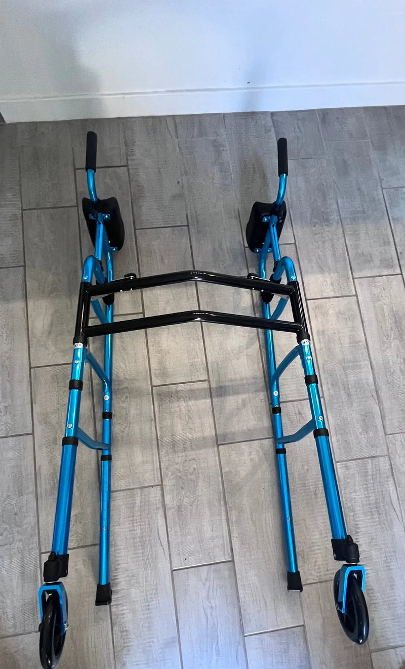 Pre-Assembled Foldable Platform Walker, Adjustable Walking Aid with 5" Wheels & Removable Padded Armrests, Folding Standard Walker for Senior, Elderly by Selzalot