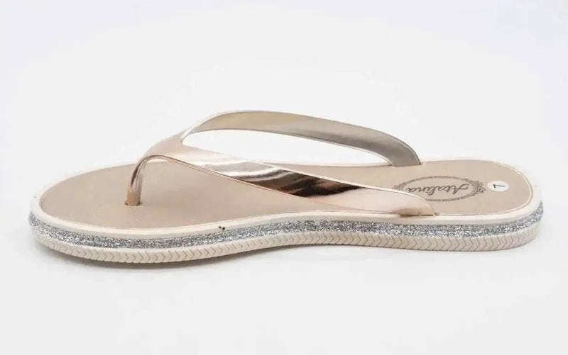 Atalina Sandals Womens Rose Gold Silver Glitter Thong Flip Flop Flat Heel by Selzalot